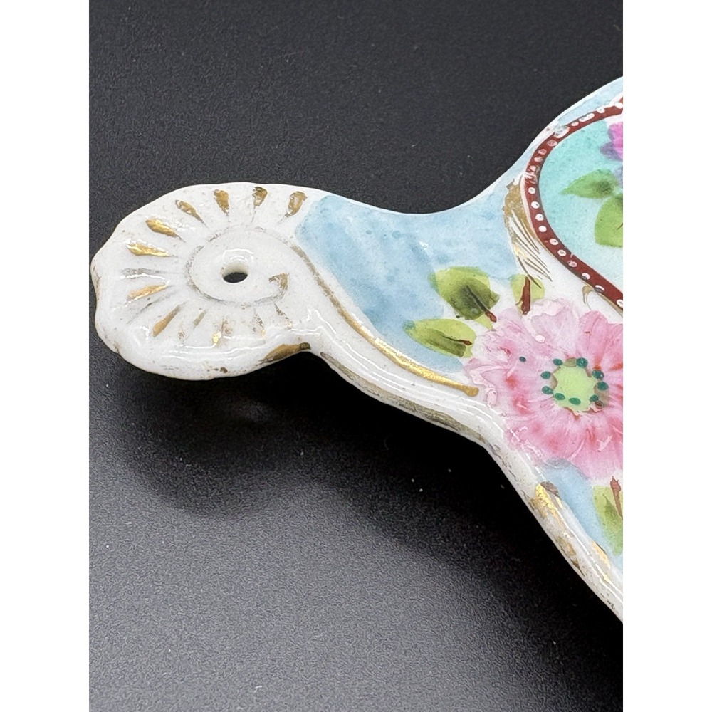 Antique Hand Painted Porcelain Tea Strainer Vibrant Pink Roses Gold Moriage Trim - Picture 6 of 8